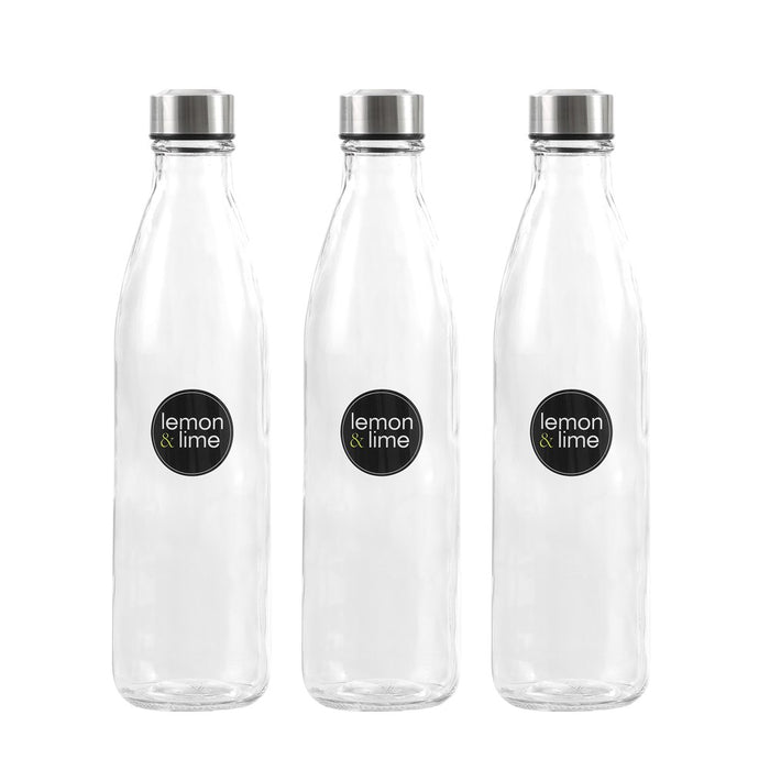 Lemon & Lime GLASS WATER BOTTLE 1L SCREW TOP
