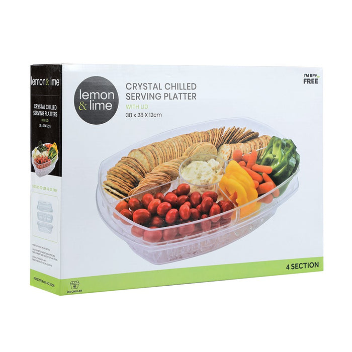 Lemon & Lime CRYSTAL CHILLED SERVING PLATTER WITH LID 38X28X12CM