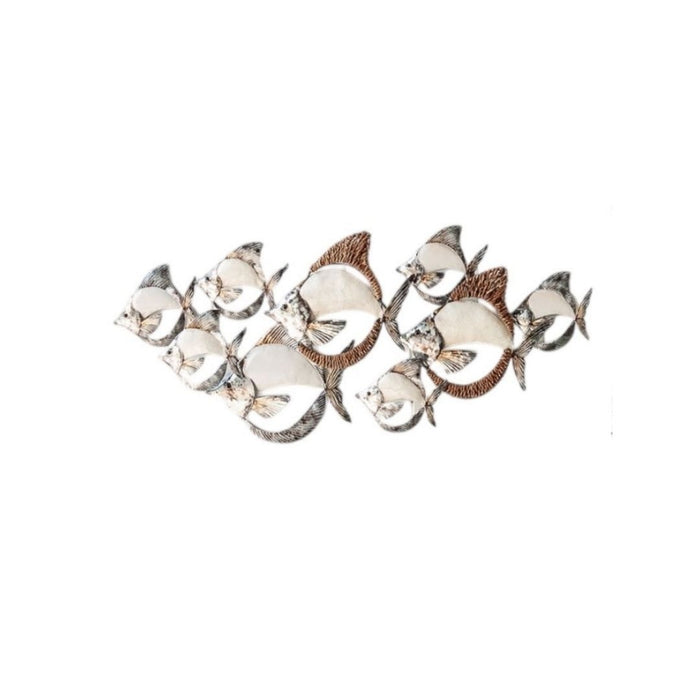 2 set Capiz+Abaca Long School of Angel Fish Wall Art