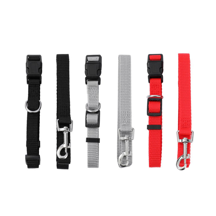 Paws & Claws ESSENTIALS COLLAR & LEAD SET COLS MED 30 - 50CM LEAD 120X1.5CM BLK/GREY/RED