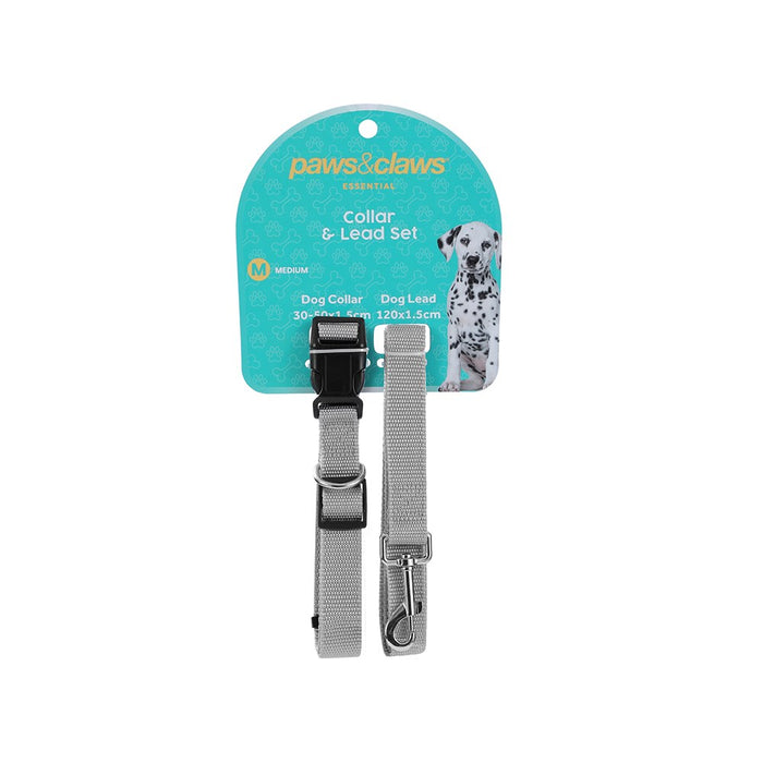 Paws & Claws ESSENTIALS COLLAR & LEAD SET COLS MED 30 - 50CM LEAD 120X1.5CM BLK/GREY/RED
