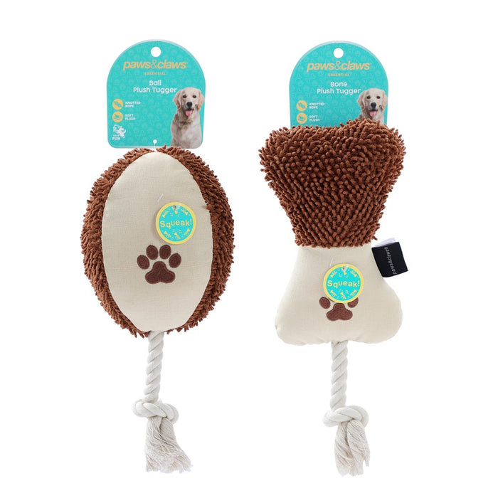 Paws & Claws PLUSH TUGGER BONE + FOOTBALL 29X12CM CANVAS + MICROFIBRE