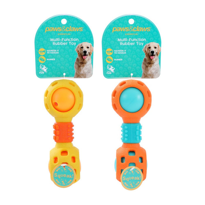 Paws & Claws TPR DUMBELL W/ SQUEAKY BALL 15.5CM