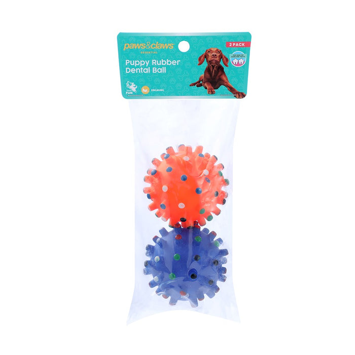 Paws & Claws PUPPY TPR DENTAL BALL 2PK 6.5CM