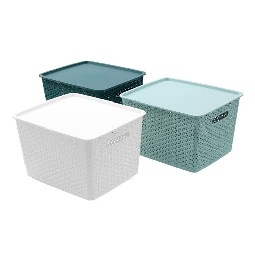 Boxsweden Wicker Basket Lidded 19L 36X30X22.5Cm 3 Asstd
