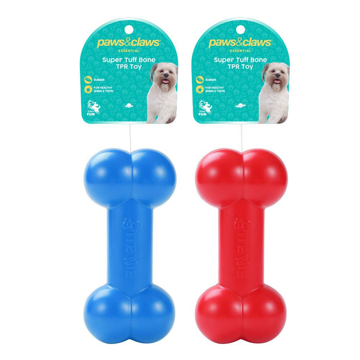 Paws & Claws SUPER TUFF BONE TPR PET TOY 18CM RED & BLUE
