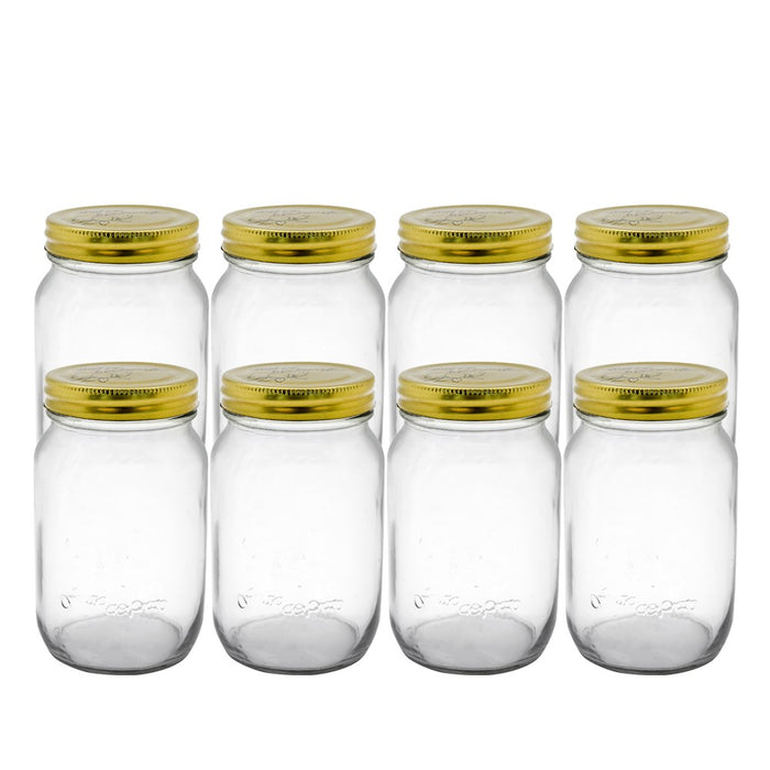 Lemon & Lime ROMA GLASS CONSERVE JARS 8PK TRAY 550ML GOLD LIDS 8.5X8.5X13CM