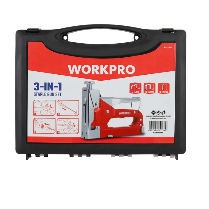 Workpro 3-In-1 Staple Gun Set,4-14mm WP223005