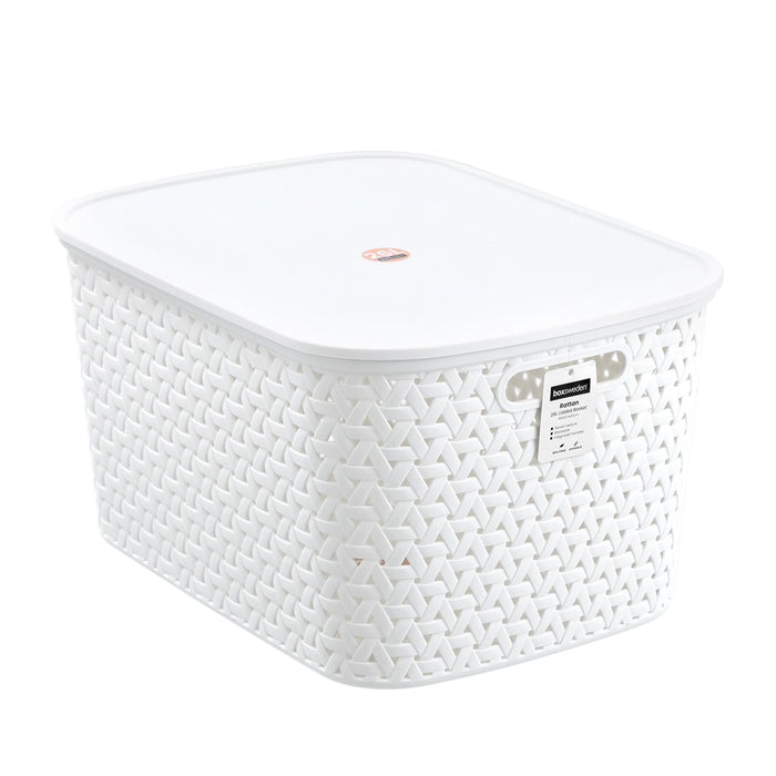 Boxsweden Rattan Basket Lidded 26L 40X30.5X22Cm