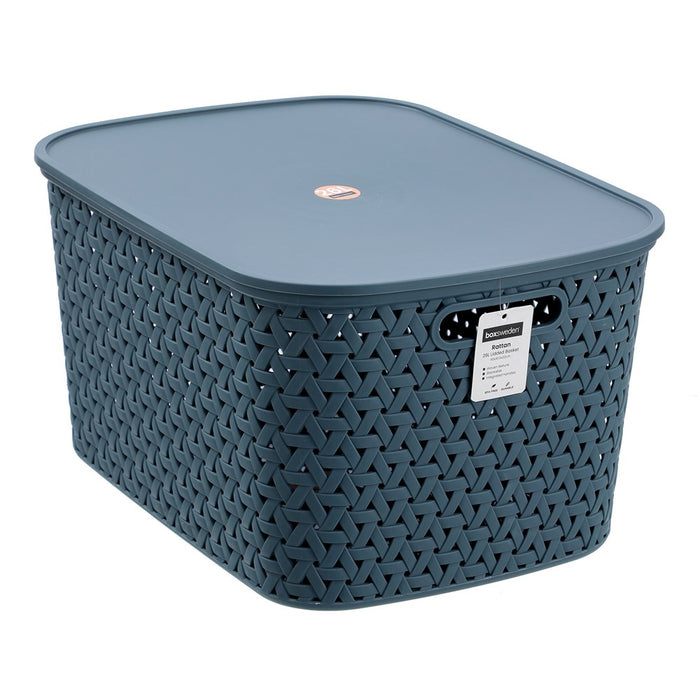 Boxsweden Rattan Basket Lidded 26L 40X30.5X22Cm