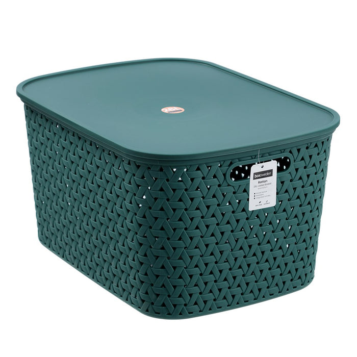Boxsweden Rattan Basket Lidded 26L 40X30.5X22Cm