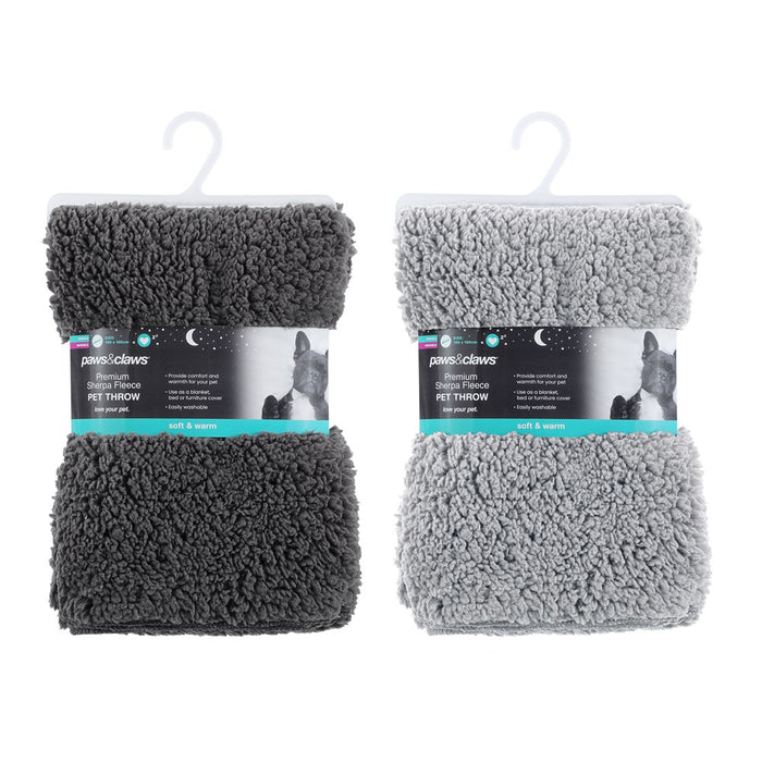 Paws & Claws SHERPA PET BLANKET 1X1M LIGHT GREY + CHARCOAL