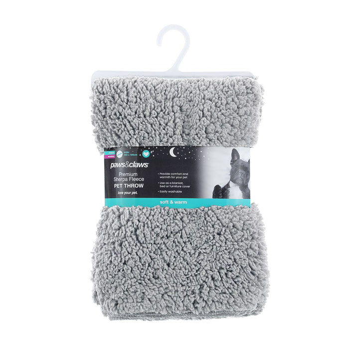 Paws & Claws SHERPA PET BLANKET 1X1M LIGHT GREY + CHARCOAL