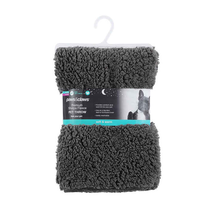 Paws & Claws SHERPA PET BLANKET 1X1M LIGHT GREY + CHARCOAL