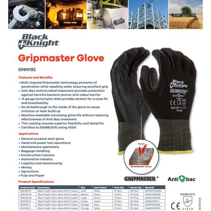 Maxisafe Black Knight gripmaster gloves Nitrile- Synthetic Coated meidum large extra-large
