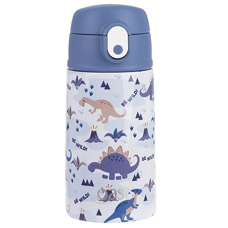 S/S D/WALL INS. KID'S DRINK BOTTLE W/ SIPPER STRAW 400ML DINOSAUR LAND