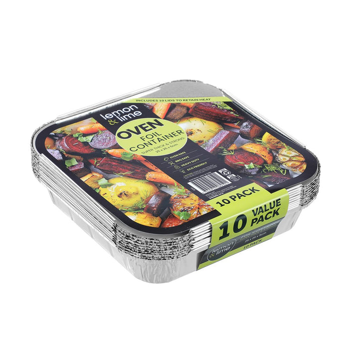 Lemon & Lime FOIL CONTAINER W/LID 10PK 25X25X5CM SHELF READY PDQ