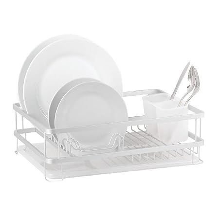 ALUM. DISH RACK W/DRAINING BOARD 42 X 30 X 13CM WHITE