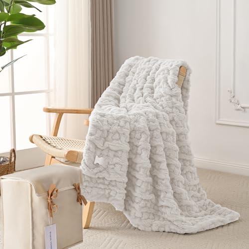 RHEIN HOME Heated Blanket Electric Throw - 150×130cm Electric Blanket with 10 Heating Levels & 10 Hours Auto-Off Overheat Protection, Soft Silky Plush Throw Rug Machine Washable (White)