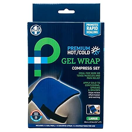 Hot or Cold Gel Compress (Shoulder, Back, Thigh) - Includes: Gel Pack (22cm x 25cm) + Wrap & Strap Pouch