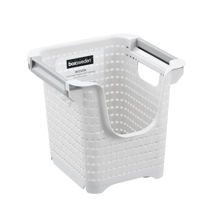 Boxsweden Woven Stackable Basket With Wheels 22.5X21.5X21.5Cm