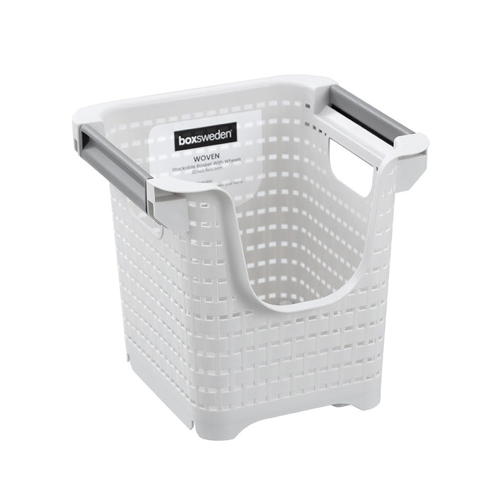 Boxsweden Woven Stackable Basket With Wheels 22.5X21.5X21.5Cm
