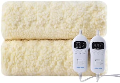 RHEIN HOME Fleece Top Multizone Electric Blanket Queen Size | Dual Control Fitted Heated Underblanket with Timer | Electric Fleece Top Bed Warmer with Gift Bag(203×152cm)
