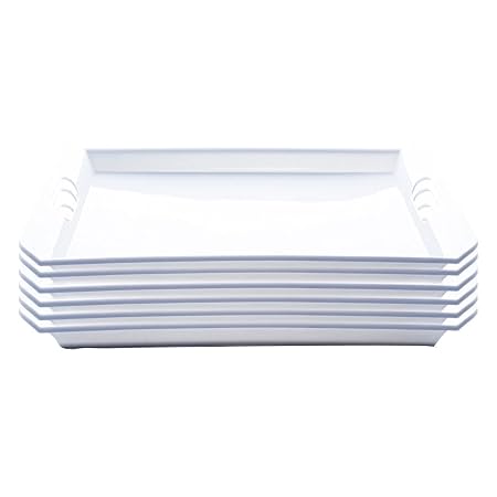 Melamine Tray with Built in Handles Rectangular 38cm x 25cm x 2cm - White