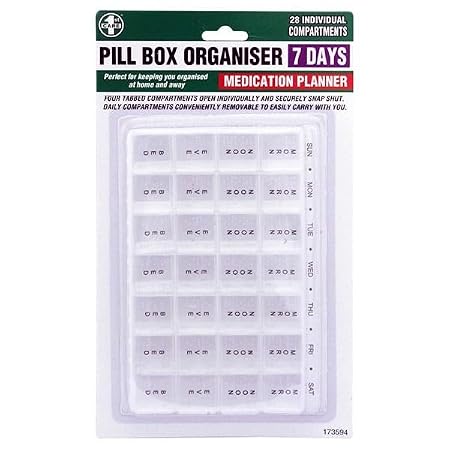 Pill Box 7 Day Organiser with 28 Slots with braille