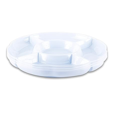 Melamine Platter Tray with 5 Section Divider Round ?28cm x 3cm(h) - White