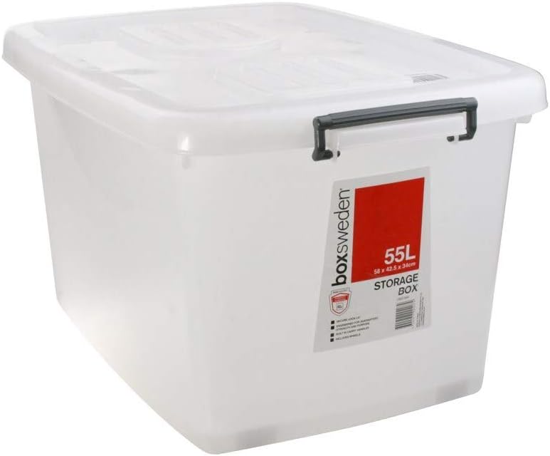 5 X Heavy Duty Utility Storage Bins 55L Stackable Plastic Storage Tub Container Clear Large Storage Box Tote Bin Boxes Bins With Durable Clip On Lid