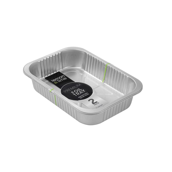 Lemon & Lime PREMIUM FOIL TRAY SMOOTH WALL 2PK 28X19.5X5.5CM