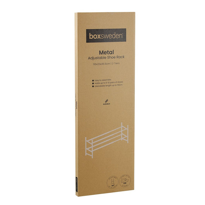 Boxsweden Metal Adjustable 2 Tier Shoe Rack 110X23X35.5Cm