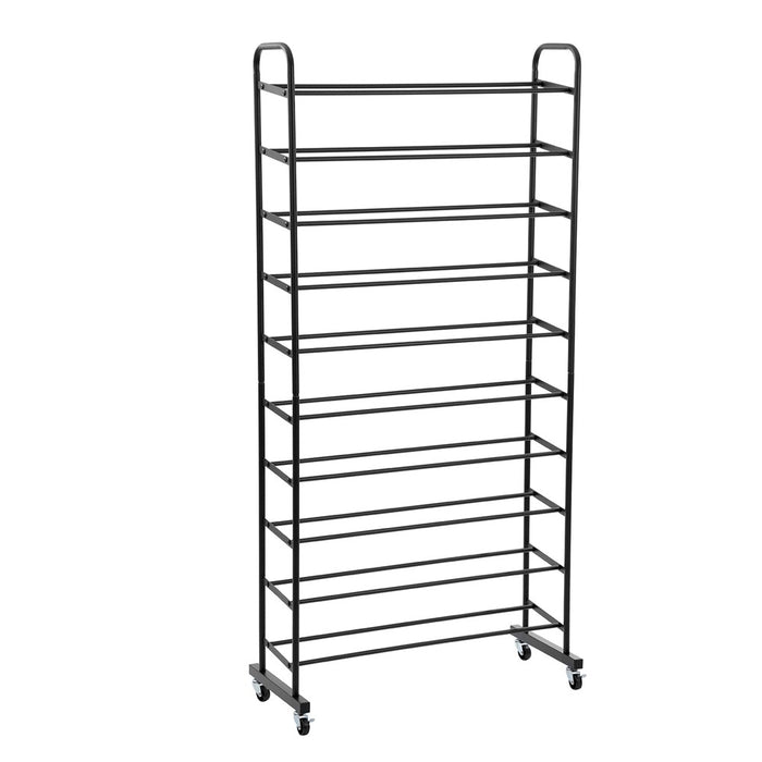 Boxsweden Metal 10 Tier Shoe Rack With Wheels 76X22X160Cm