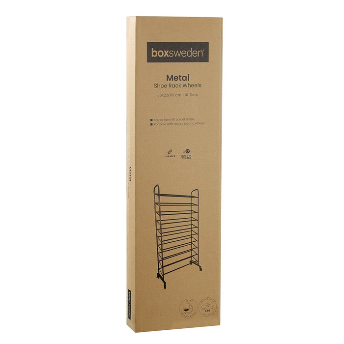 Boxsweden Metal 10 Tier Shoe Rack With Wheels 76X22X160Cm
