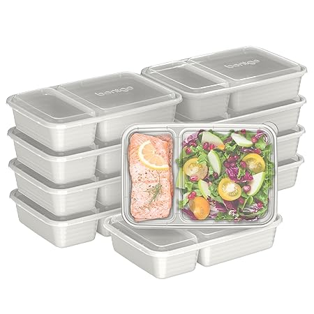 PREP 2 COMPARTMENT CONTAINER 10 PACK WHISPER GREY