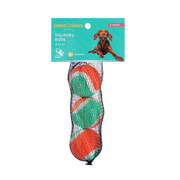 Paws & Claws SQUEAKY BALLS 3PK 4.5CM