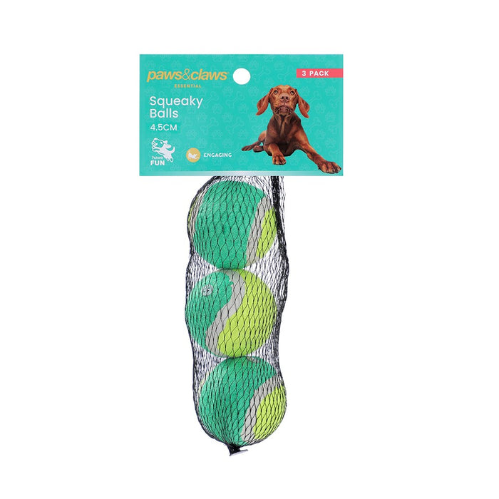 Paws & Claws SQUEAKY BALLS 3PK 4.5CM