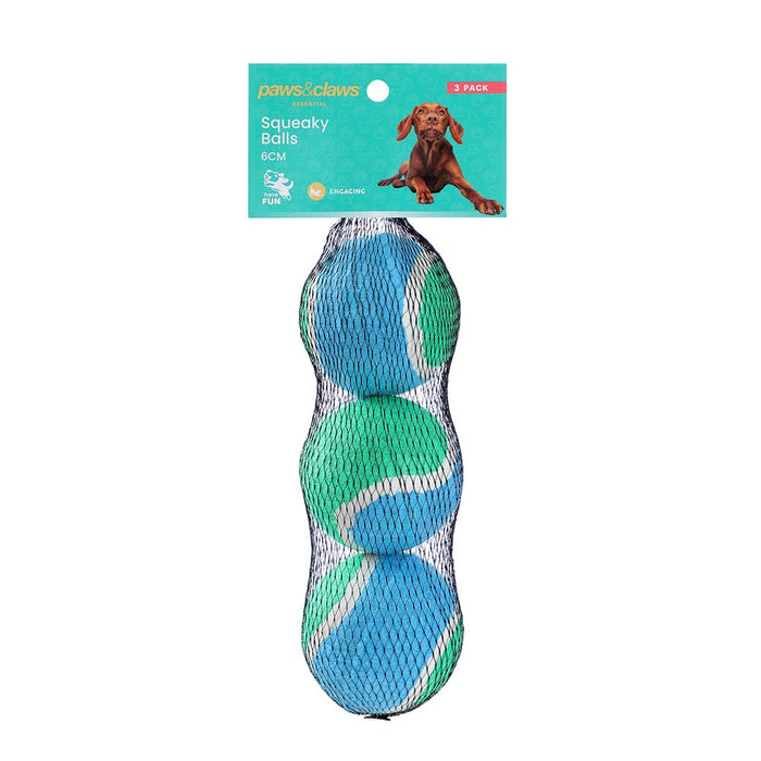 Paws & Claws SQUEAKY BALLS 3PK 6CM