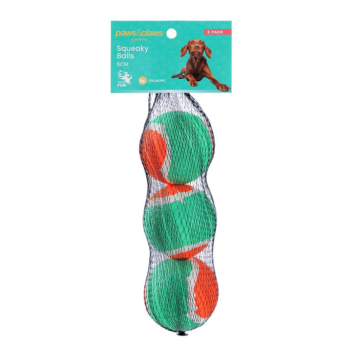 Paws & Claws SQUEAKY BALLS 3PK 6CM