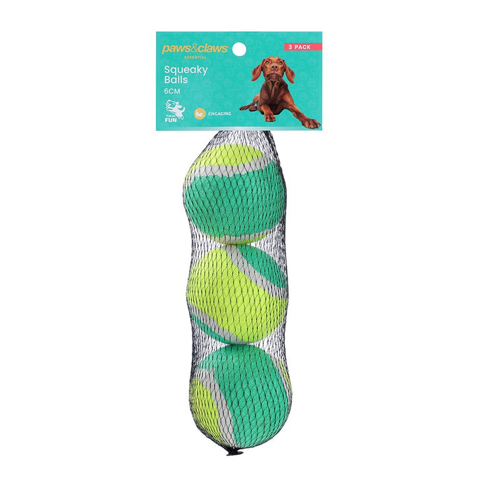 Paws & Claws SQUEAKY BALLS 3PK 6CM