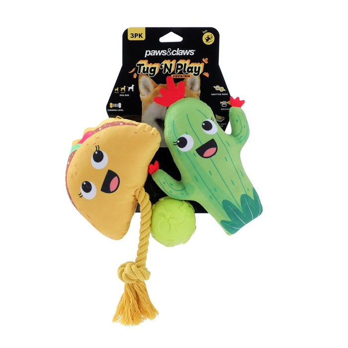 Paws & Claws TUG 'N PLAY 3PK PLUSH + TPR 17X11X5CM DESIGNS