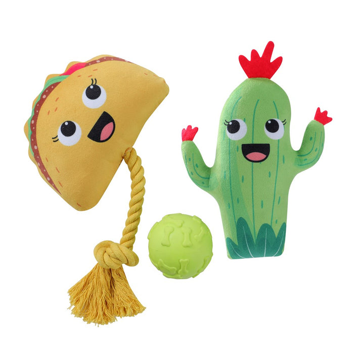 Paws & Claws TUG 'N PLAY 3PK PLUSH + TPR 17X11X5CM DESIGNS