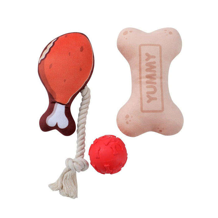 Paws & Claws TUG 'N PLAY 3PK PLUSH + TPR 17X11X5CM DESIGNS
