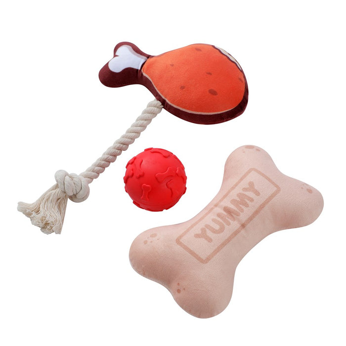 Paws & Claws TUG 'N PLAY 3PK PLUSH + TPR 17X11X5CM DESIGNS