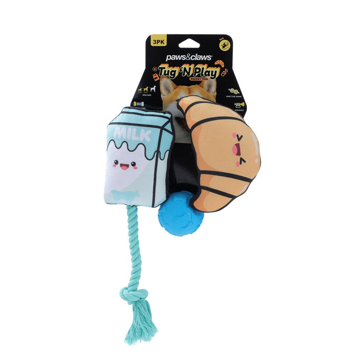 Paws & Claws TUG 'N PLAY 3PK PLUSH + TPR 17X11X5CM DESIGNS
