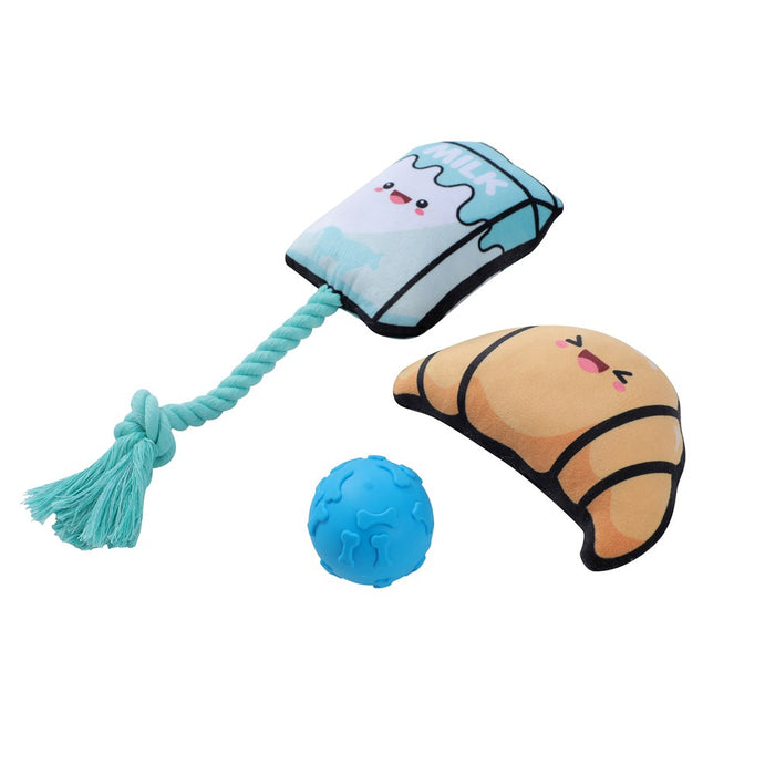 Paws & Claws TUG 'N PLAY 3PK PLUSH + TPR 17X11X5CM DESIGNS