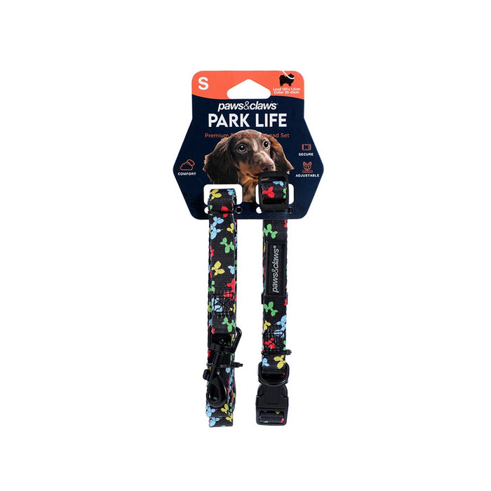 Paws & Claws PARK LIFE 3 COLLAR + LEAD SET SML DESIGNS 120X1.5CM LEAD/30-45CM COLLAR