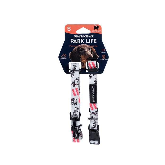Paws & Claws PARK LIFE 3 COLLAR + LEAD SET SML DESIGNS 120X1.5CM LEAD/30-45CM COLLAR