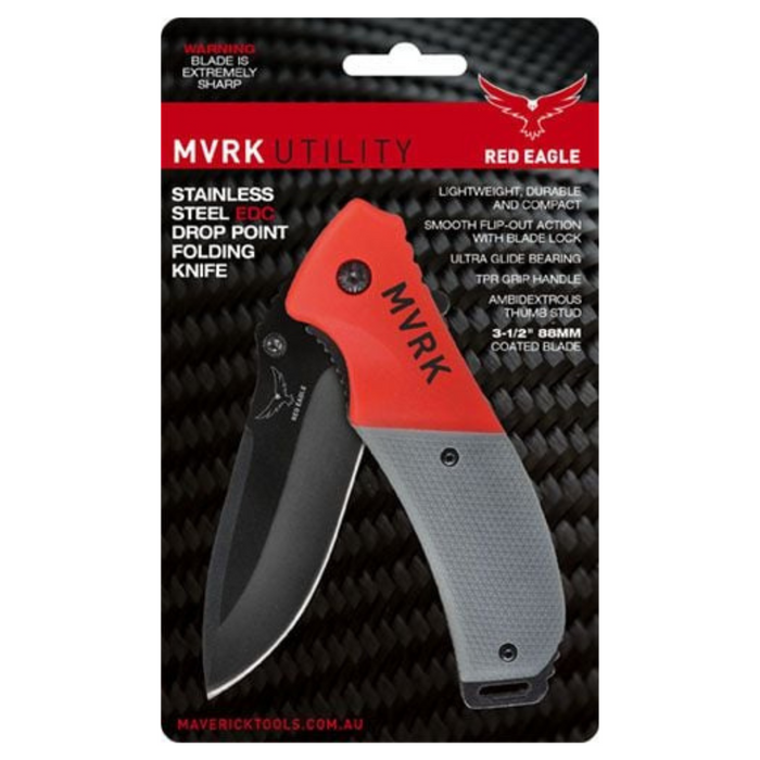 MVRK Red Eagle EDC Folding Knife Stainless Steel Folding Drop Point Red/Grey